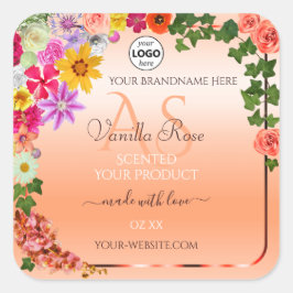 フローラパステルサーモン製品ラベルモノグラムロゴ スクエアシール