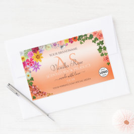 フローラパステルサーモン製品ラベルモノグラムロゴ 長方形シール