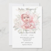 フローラパステルベビーガールシャワー招待状 招待状 (正面)
