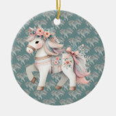 フローラパステルホースファンタジーイラストレーションキューブパフ セラミックオーナメント (正面)