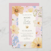 フローラパステル色のベビーシャワー 招待状 (正面/裏面)