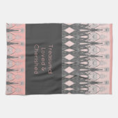 フローラパターン（の模様が）あるの装飾用ピンクとグレー キッチンタオル (横)