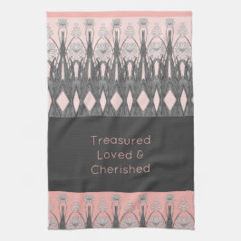 フローラパターン（の模様が）あるの装飾用ピンクとグレー キッチンタオル