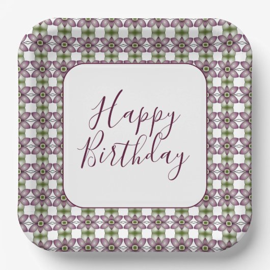 フローラパターン（の模様が）あるデザイナー広場 ペーパープレート (正面)