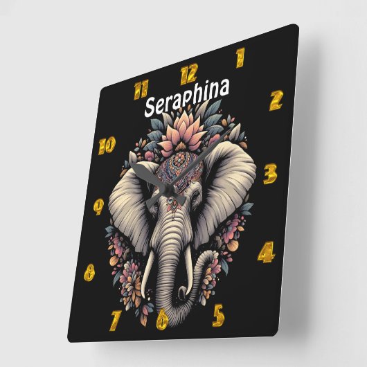 フローラパターン（の模様が）ある象の自然 スクエア壁時計 (傾斜)