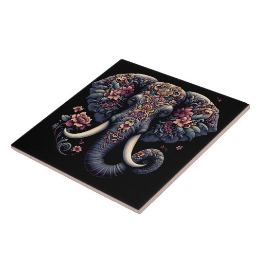 フローラパターン(の模様が)ある象 タイル (側面)