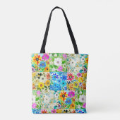 フローラパッチワークアートウォーターカラーフラワー トートバッグ (裏面)