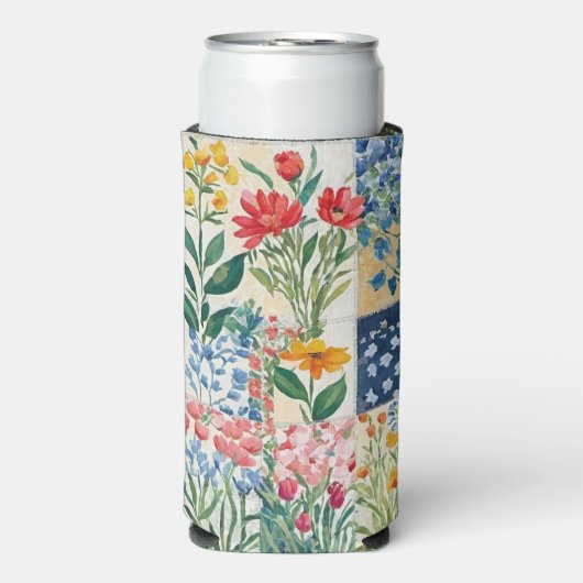 フローラパッチワークガーデンパターン（の模様が）あるかわいらし花 スリム缶クーラー (Seltzer正面)