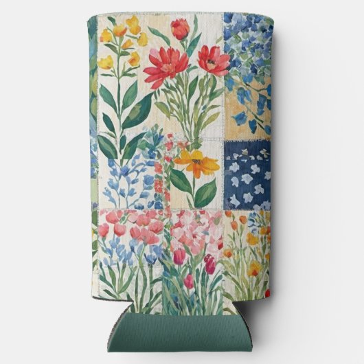 フローラパッチワークガーデンパターン（の模様が）あるかわいらし花 スリム缶クーラー (裏面)