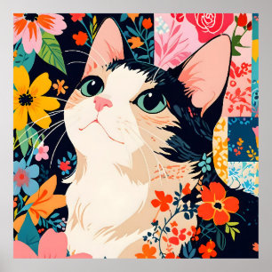 フローラパッチワーク猫 ポスター