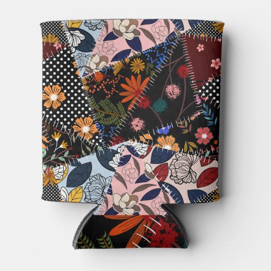フローラパッチワーク：エレガントイラストレーションパターン 缶クーラー (正面)