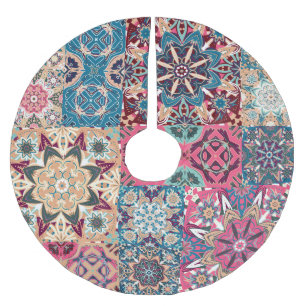 フローラパッチワーク:ヴィンテージ市松模様にパターン。 ブラッシュドポリエステルツリースカート