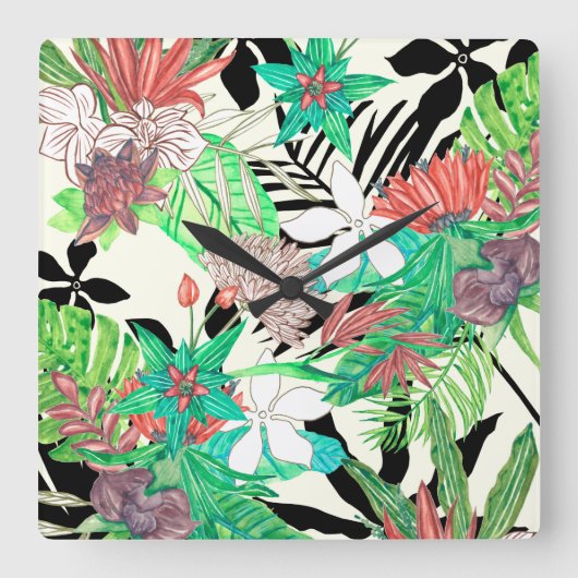 フローラパラダイスII スクエア壁時計 (正面)