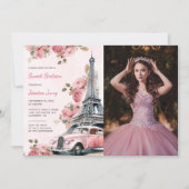 フローラパリエッフェルタワースウィート16誕生日写真 招待状 (正面)