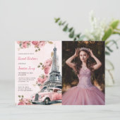 フローラパリエッフェルタワースウィート16誕生日写真 招待状 (スタンド正面)
