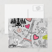 フローラパリエッフェルタワーブラックピンクとグレー ポストカード (正面/裏面)