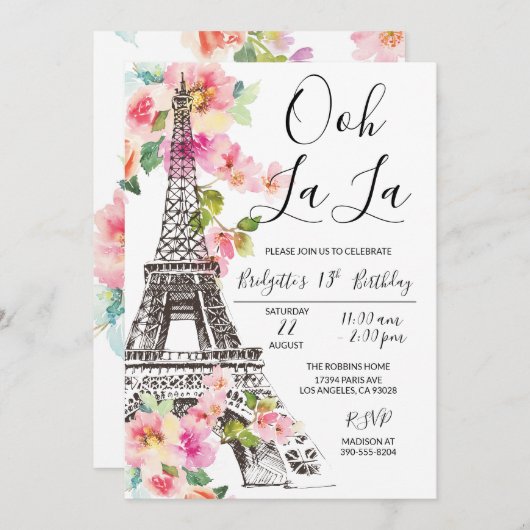 フローラパリエッフェルタワー誕生日招待状 招待状 (正面/裏面)