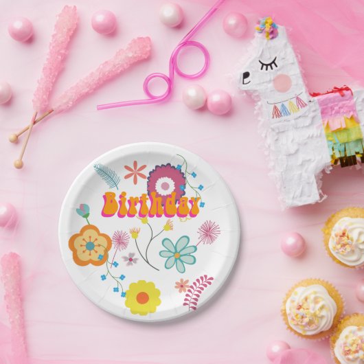 フローラパワカラフルーピンク ペーパープレート (パーティー)