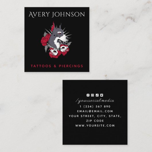 フローラパンクロック犬タトゥーアーティストソーシャルメディア スクエア名刺 (正面/裏面)