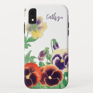 フローラパンジーシルエット：ヴィンテージ絵画フラワー iPhone XRケース