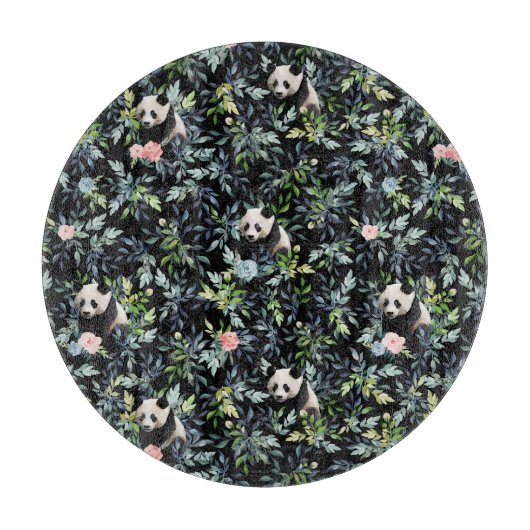 フローラパンダの模様(ピンクとブルーのバラ) カッティングボード (正面)