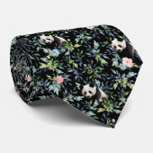 フローラパンダの模様(ピンクとブルーのバラ) ネクタイ (ロール)