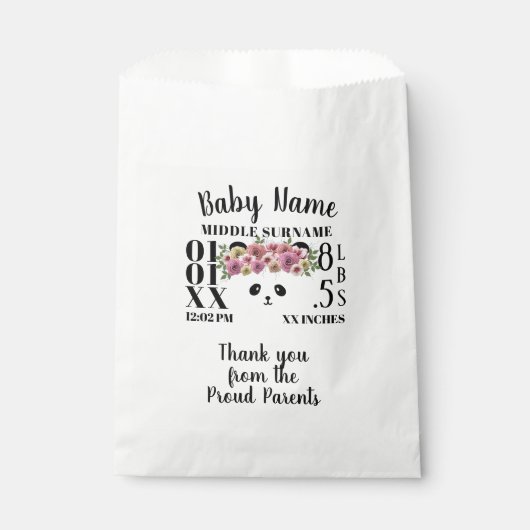 フローラパンダベアーガールベビー誕生統計50パック フェイバーバッグ (正面)