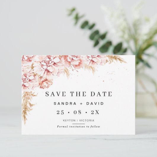 フローラパンパスグラスウェディング日付カードを保存 招待状 (スタンド正面)