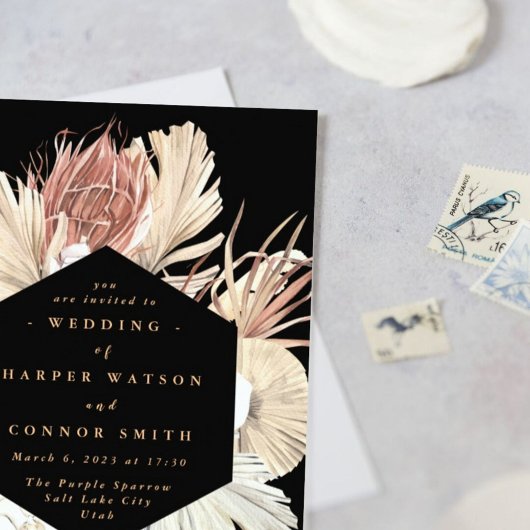 フローラパンパスグラストロピカルジャングルブラック 招待状