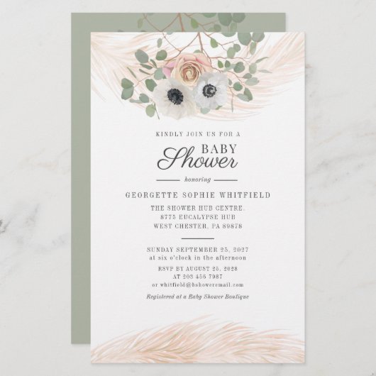 フローラパンパスグラスユーカリ赤ちゃんシャワー 便箋 (正面/裏面)