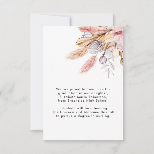 フローラパンパスグラス写真卒業発表 招待状 (裏面)