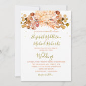 フローラパンパスグラス葉オレンジエレガントな結婚式 招待状 (正面)