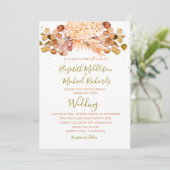 フローラパンパスグラス葉オレンジエレガントな結婚式 招待状 (スタンド正面)