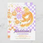 フローラパンプキカラフルンハロウィーン13誕生日 招待状 (正面/裏面)