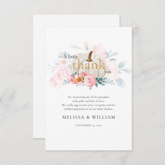 フローラパンプキンガールベビーシャワー秋 サンキューカード (正面/裏面)