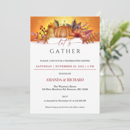 フローラパンプキンサンクスギビングディナー招待状 招待状 (スタンド正面)