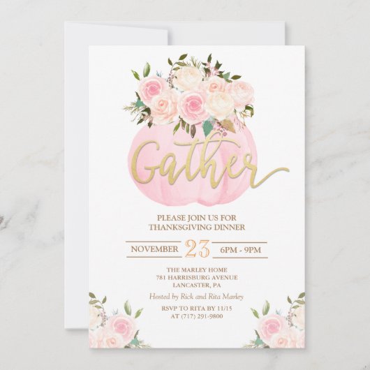 フローラパンプキンサンクスギビングディナー招待状 招待状 (正面)