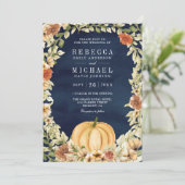 フローラパンプキンテラコッタQRコードネイビー結婚ズ 招待状 (スタンド正面)
