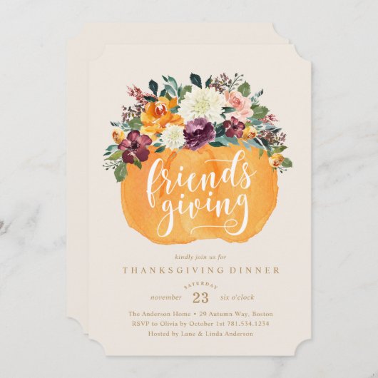フローラパンプキンフ与えレンズディナー招待状 招待状 (正面/裏面)