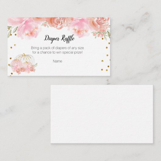 フローラパンプキンベビーシャワーおむつラッフルカード エンクロージャーカード (正面/裏面)