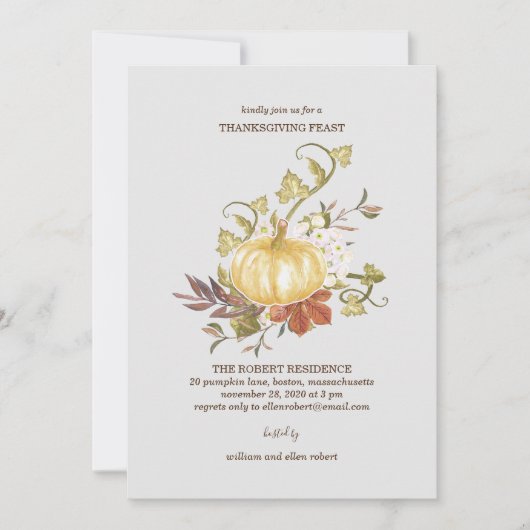 フローラパンプキン感謝祭ディナー招待状 招待状 (正面)