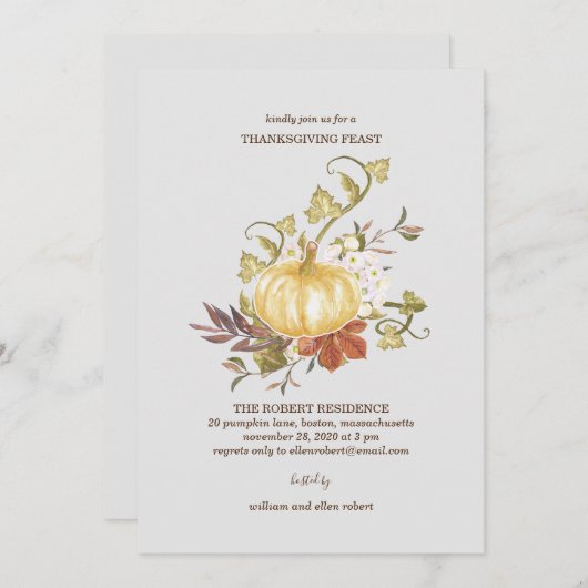 フローラパンプキン感謝祭ディナー招待状 招待状 (正面/裏面)