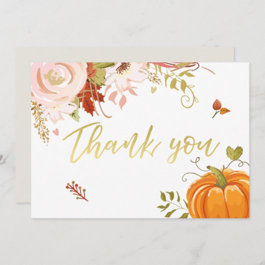 フローラパンプキ感謝していンユー素朴秋秋シャワー サンキューカード (正面/裏面)