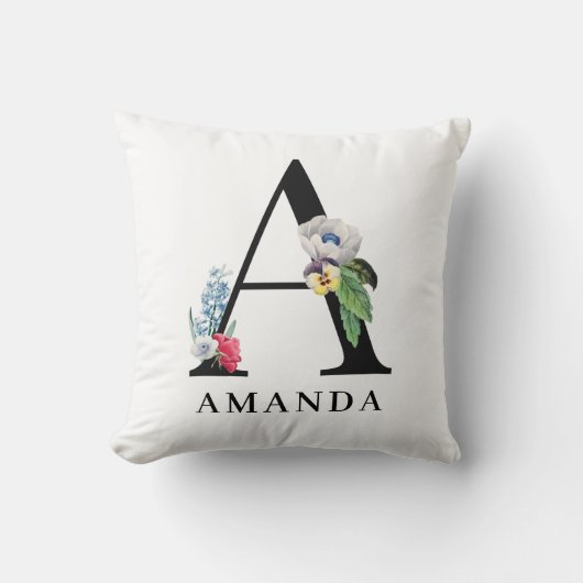 フローラパーソナライズされたアルファベットAモノグラム クッション (正面)