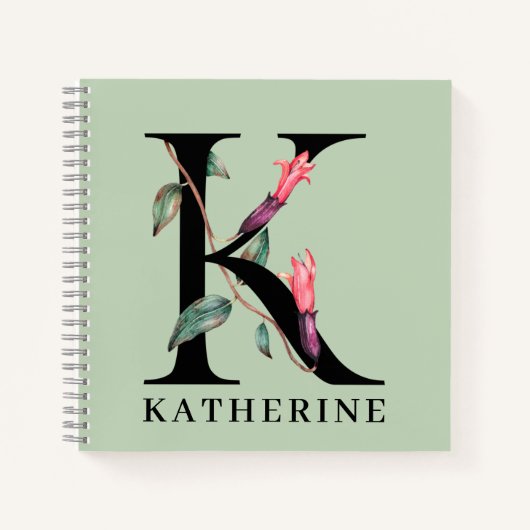 フローラパーソナライズされたアルファベットKモノグラム ノートブック (正面)