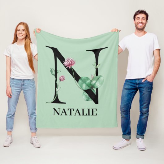 フローラパーソナライズされたアルファベットNモノグラム フリースブランケット (インサイチュ)