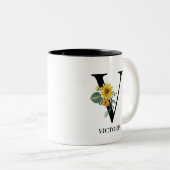 フローラパーソナライズされたアルファベットVモノグラム ツートーンマグカップ (正面右)