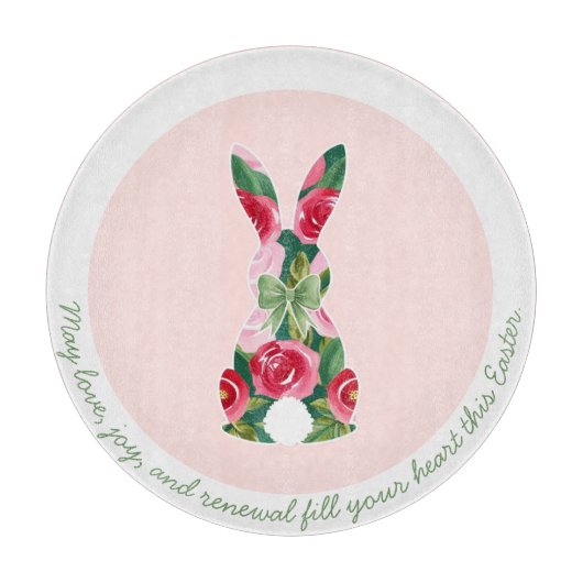 フローラパーソナライズされたイースターバニーガラス カッティングボード (正面)