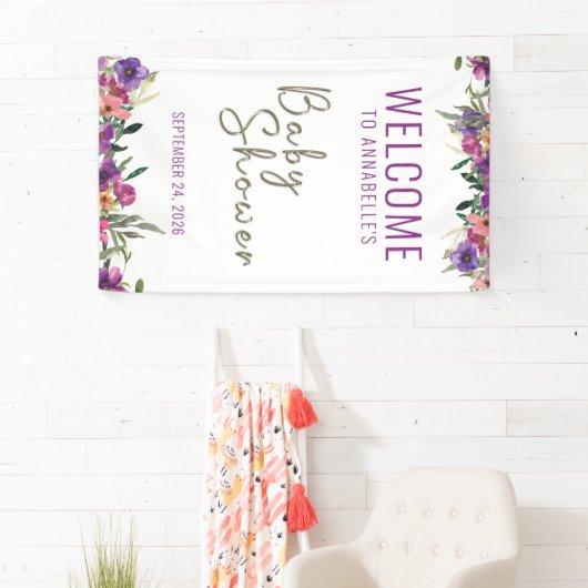 フローラパーソナライズされたウェルカムガールベビーシャワー 横断幕 (インサイチュ)