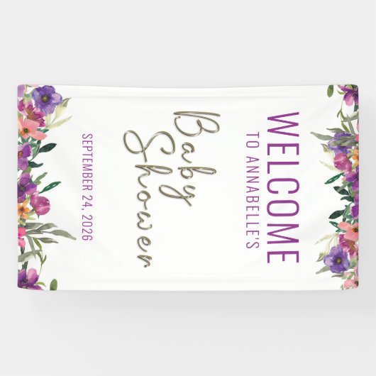 フローラパーソナライズされたウェルカムガールベビーシャワー 横断幕 (横)